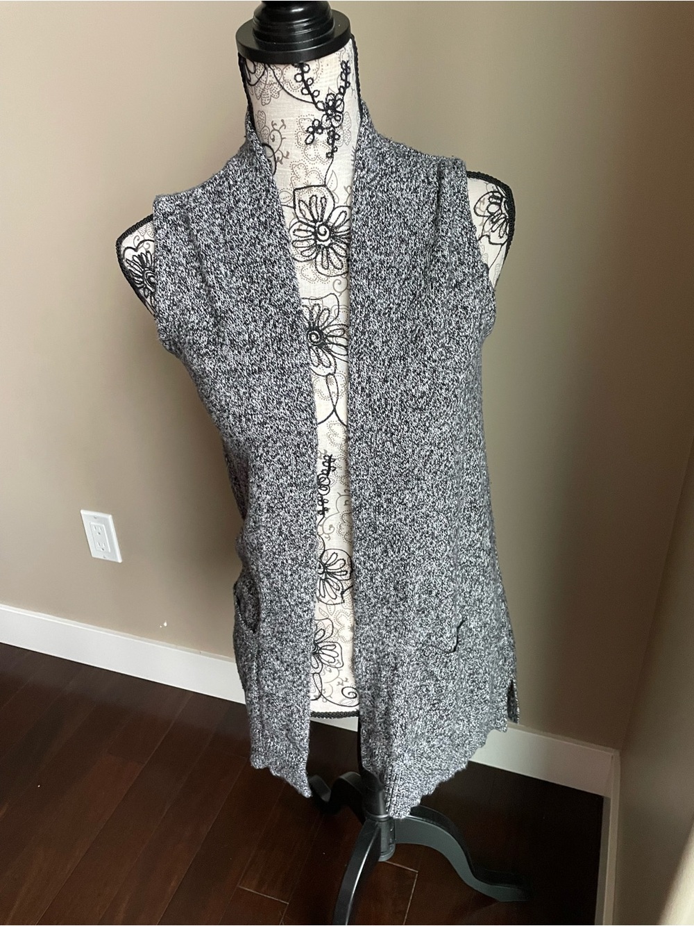 Karen Scott Marled Gray Sleeveless Open-Front Cardigan Vest